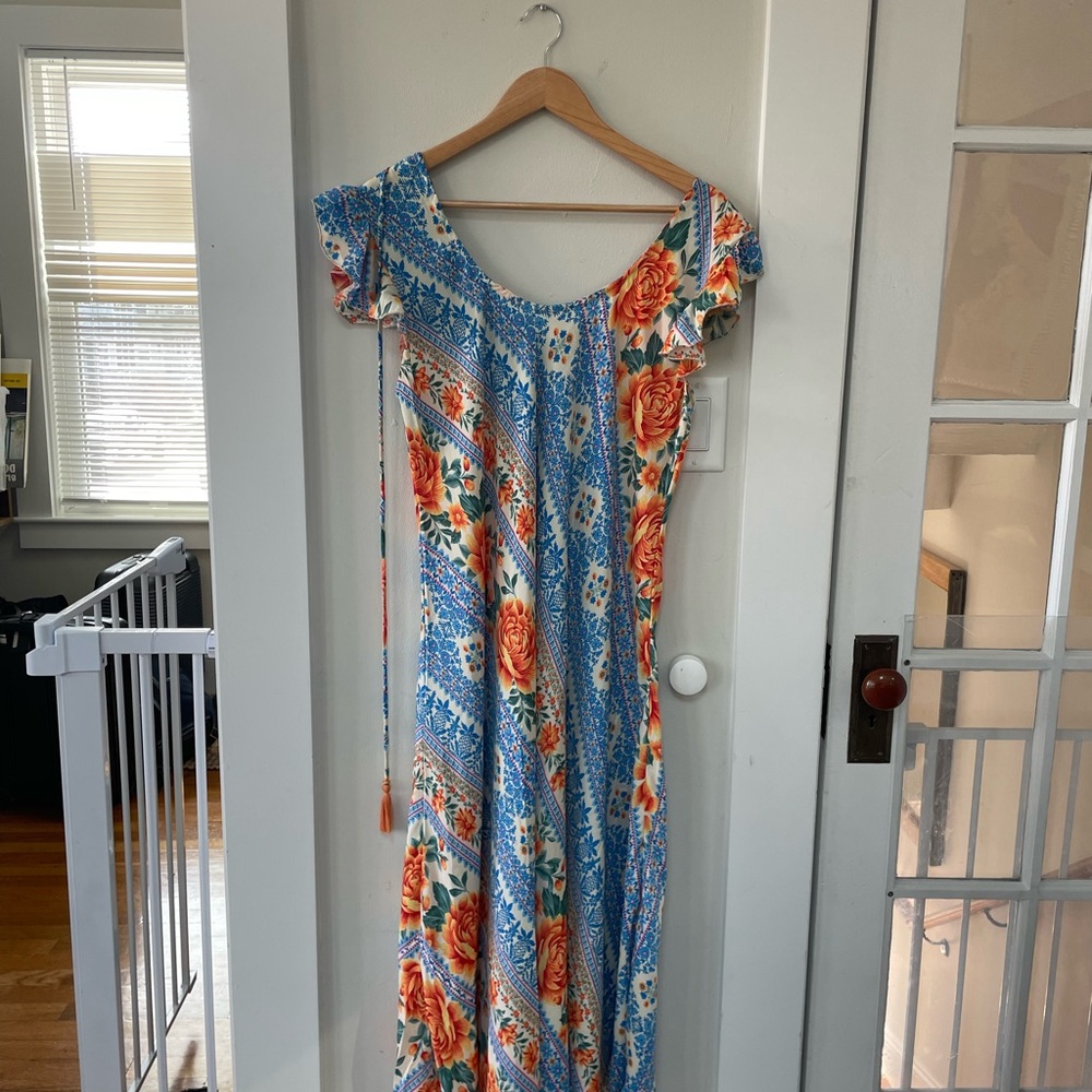 Floral Blue and Orange Maxi Dress